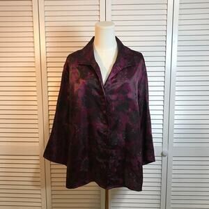 Covington Vintage Retro Plum Satin Floral Jacquard Tunic Blouse 20-22W